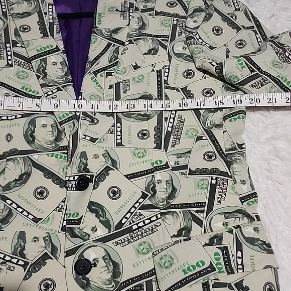 OPPO SUITS SET Stylish Money Print Blazer/ Pant  Green and Black - Picture 3 of 15